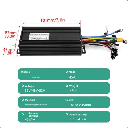 36V 48V 52V Electric Bike 45A Sinawave Controller Three Mode Controller for Electric Bicycle Ebike E-Scooter 1