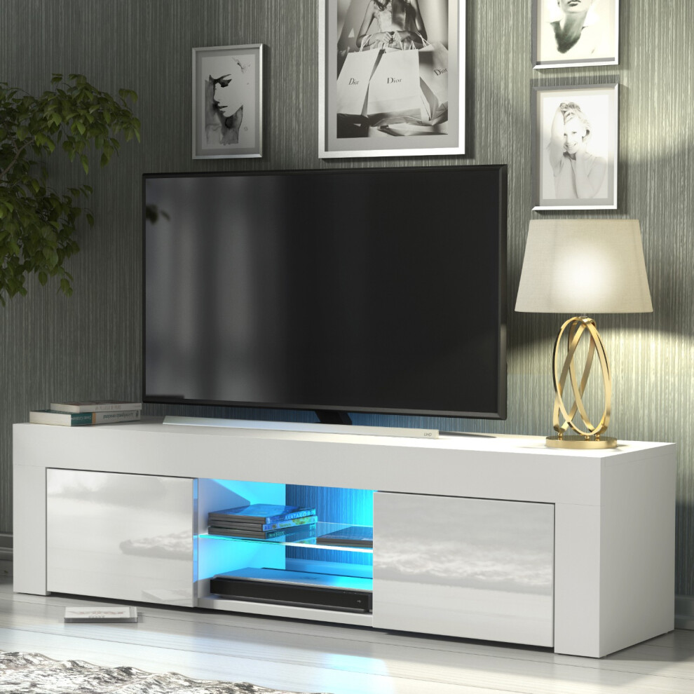 Mex Furniture Ltd Tv Unit Loom 130Cm - With Gloss Doors And Led Lights White
