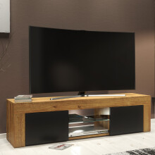 TV Unit Loom 130cm - Dark Oak & Black Matt Doors and LED Lights