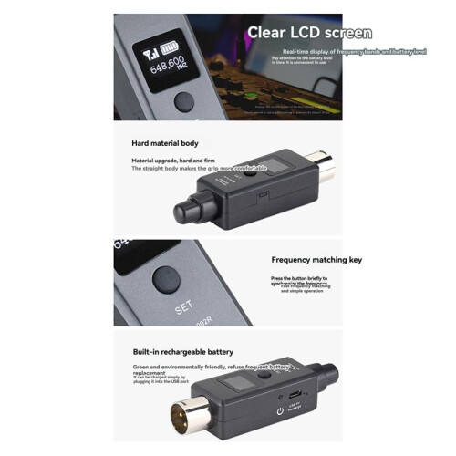 Rechargeable Dynamic Mic Wireless System UHF DSP Transmitter Receiver Mic/ Two Modes for Mixers Recorders Speakers 2