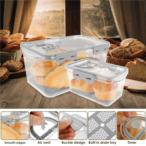 2Pcs Bread Box L/S Rectangular Bread Storage Boxes with  Recording Clear Loaf Bread Container Airtight Bread Keeper 2