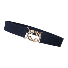Women's Navy Blue Wide Elastic Waist Belt with Alloy Buckle, Free Size