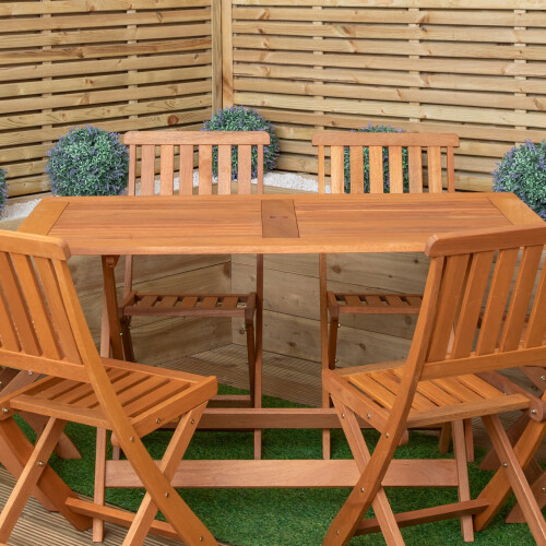 Samuel Alexander Outdoor 6 Person Folding Rectangular Wooden Garden Dining Table Chairs Set 1
