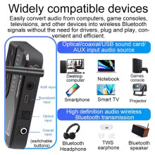 Trasmettitore Audio BT5.3 Distanza AptX Adaptive/HD LC3 Wireless Broadcast 1 A N Ricevitore OTG USB Toslink Coassiale AUX EU