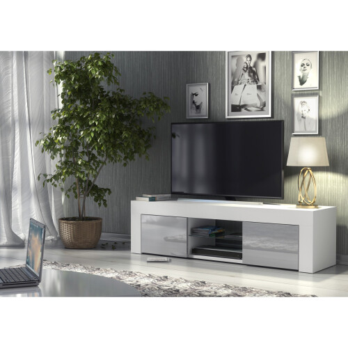 TV Unit Loom 130cm - White & Grey Gloss Doors 1
