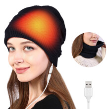 USB Verwarmde Sjaal Warme Winter Gebreide Verwarmde Muts Verwarmde Beanie Muts en Nekwarmer voor SkiëN Kamperen Jagen,Zwart