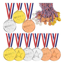 100 Pieces Kids Plastic Winner Award Medals Winner Medals Gold Silver Bronze Winner Medals for Parties, Games, Sports