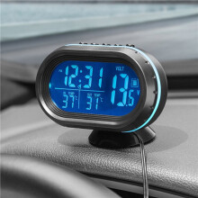 2X Accessori Interni 3 In 1 Voltmetro per Auto Termometro Retroilluminazione LCD Orologio Notturno Digitale 12V/24V Elettronico per Auto