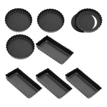 8 Pcs Non-Stick Quiche Tart Pans(Round&Rectangle)with Removable Bottom,Fluted Tart Tin for Fruit Pie Cake Biscuit Baking