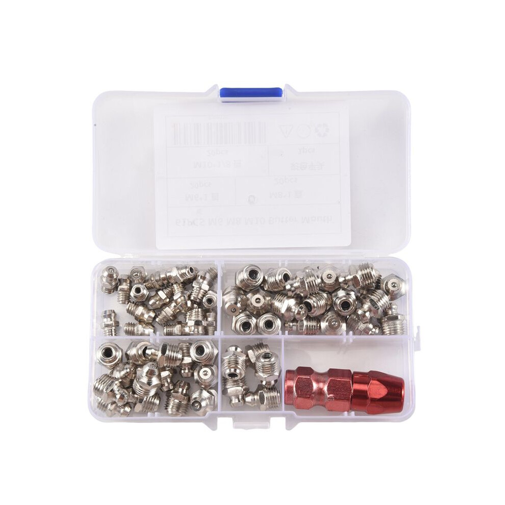 61Pcs/Set Grease Fitting Pack M6/M8/M10 Metal Nipple Mechanical Lubrication Part Grease Nipple Fitting Assortment Kits 6032151700861