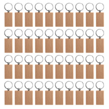 40Pcs Blank Rectangle Wooden Key Chain Diy Wood Keychains Key Tags Can Engrave Diy Gifts