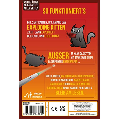 Asmodee Asmodee Exploding Kittens 2-Player Edition | Basic Game | Party Game | Card Game | 2 Players | From 7+ Years | 10+ Minutes | German 2