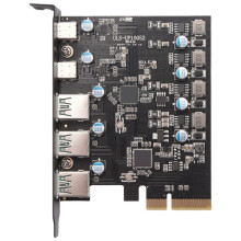 Carte PCIe Vers USB 3.2 Gen 2 avec Bande Passante 10Gbps Convertisseur 5 (3X USB-A -2X USB-C) Splitter PCIE pour Windows 10/8
