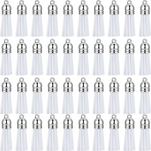 100Pcs Keychain Tassels Faux Suede Leather Tassel Pendants Keychain Decoration for DIY Crafts Making Supplies (White)