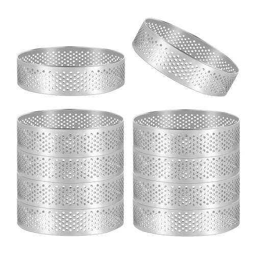 15 Pack Stainless Steel Tart Ring, Heat-Resistant Perforated Cake Mousse Ring, Round Ring Baking Doughnut Tools