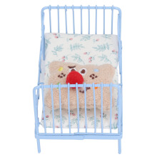 Letto Miniature in Metallo da 12" con Motivo a Fiori Blu, 11,5cm x 7cm