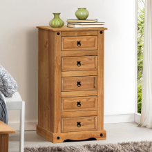 Corona Chest of Drawers 5 Drawer Narrow Solid Wood Pine Wooden