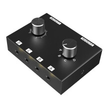 3,5 mm Stereo-Audioswitcher, 6-Weg Audiosplitterbox, Bidirectionele 4-in, 2-Uit Audioswitchbox met Draaiknop voor Volume