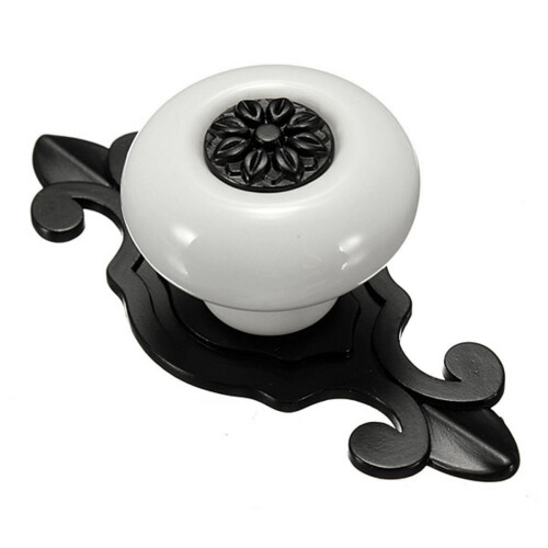 2 Pcs Vintage Ceramic Door Knobs Drawer Cabinet Cupboard Wardrobe Pull Handle, White-Black & Black-Bronze 1