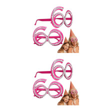 4Stk Partybrille 60. Rot Kunststoff Mit Dekorativen Strass