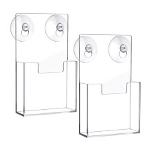 2 Pcs Acrylic Brochure Holder with Suction Cups Wall Mount Window Clear Pamphlet Organizer Flyer Display Rack