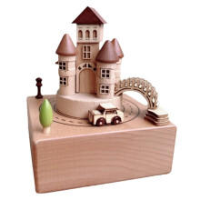 Fairy Tale Castle Rotating Music Box Manufacturer Direct Sales Gift Wooden Crafts Music Box Wooden Ornament Handmade