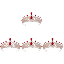 4Pcs Birthday Tiara Red Metal Rhinestone Crown Girls Hair Jewelry