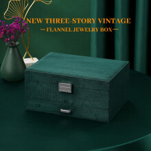 Three Layer New Vintage Flannel Jewelry Box Earrings Earrings Rings Necklace Jewelry Storage Box Dark Green