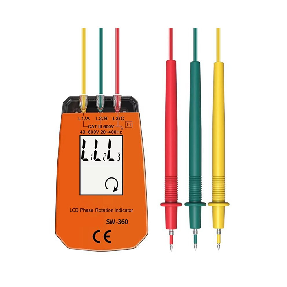 Sw360 Phase Sequence Tester, 3-Phase Ac Rotation Meter, Voltage/Current Detector, Phase Rotation Indicator For Electri 4711090556914