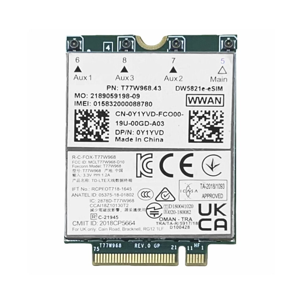 T77w968 Dw5821e E-Sim 4G Lte Module Cat16 1Gbps Fdd-Lte Tdd-Lte E-Sim 4G Card Module For 5420 5424 7424 7400 6033786372355