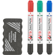 Zebra Whiteboard Markers Set of 3 + Magnetic Whiteboard Eraser