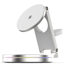 Wireless Charger Fast Charging 360 Rotating Aluminum Alloy Magnetic 30W 3 in 1 for Phone Earbuds & Smartwatch White