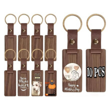 10 PièCes Multi-Paquet de Porte-CléS en Bois Vierges en Cuir Porte-CléS en Bois Vierges Vierges InachevéS avec Porte-CléS en Bracelet en Cuir