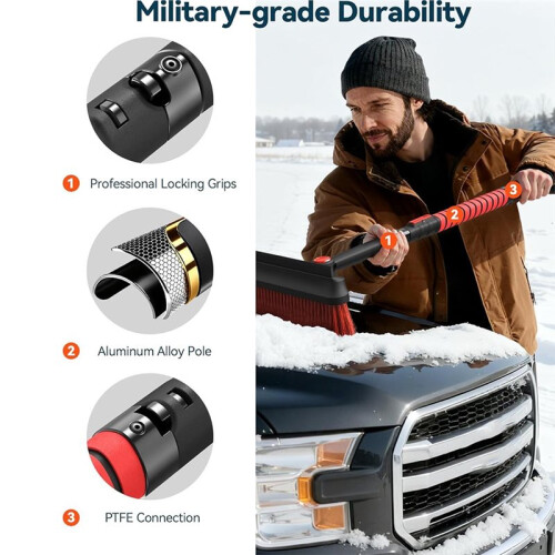 Ice Scrapers for Car Windshield,Brush and Ice Scraper with Squeegee, Extendable Aluminum Handle 1
