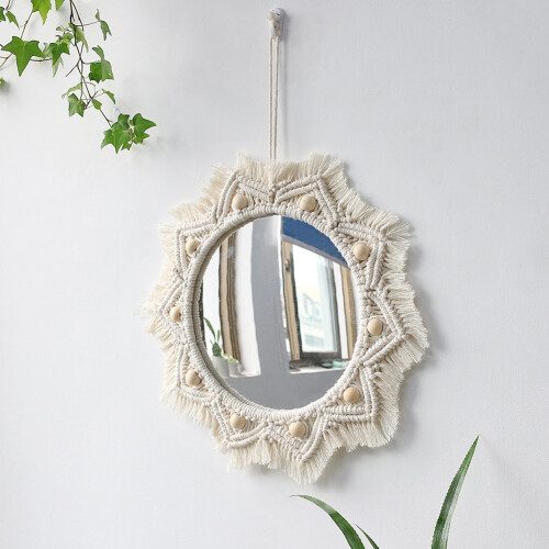 Macrame Mirror Handmade  Makeup Mirror Compact Bohemia Decoration Home Bedroom Decorative Wall Mirror 2