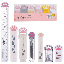 8 St SöT Cat Paw Brevpappersset Kawaii Skolmaterial Inklusive PennväSsare Indragbart Suddgummi (Vit)