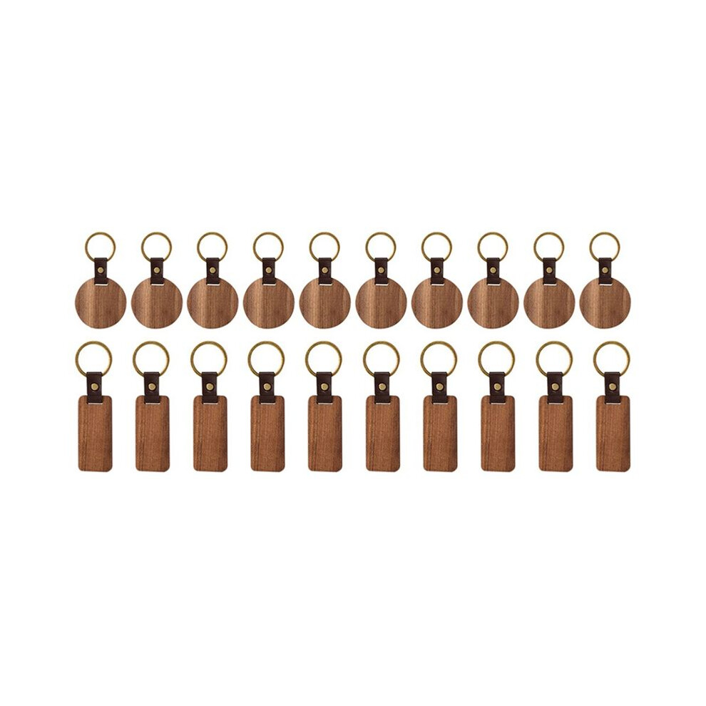 Wooden Keychain Wood Laser-Engraving Blanks Keychain Leather Strap Keychain Unfinished Rectangle Round Wood Keyring 6032642270040