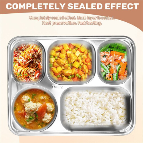 5 Compartments Lunch Box Stainless Steel Leak-Proof Large Bento Boxes Soup Container School Dinnerware() 2