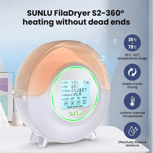 SUNLU Caixa de Secagem de Filamento para Impressora 3D S2 com Visor de Umidade LCD de 4,6 Polegadas para Impressora 3D PLA ABS PA PC, Plugue Americano 2