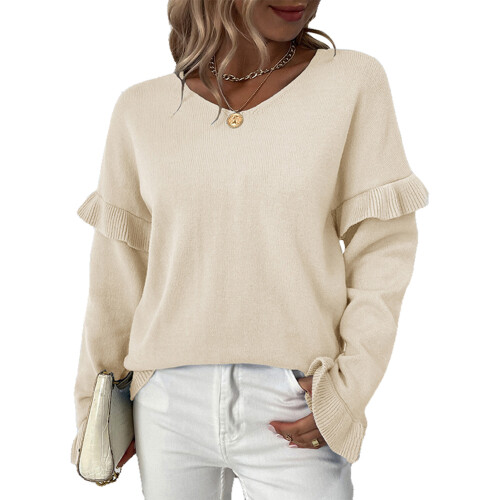 Lässiger Oversize-Pullover für Damen mit einzigartigem Design, Bündchen mit vertikaler Webstruktur, weichem, leichtem Strickmaterial,