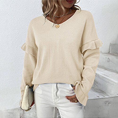 Lässiger Oversize-Pullover für Damen mit einzigartigem Design, Bündchen mit vertikaler Webstruktur, weichem, leichtem Strickmaterial, 2