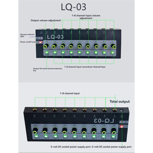 LQ-03 8Channel  Mixer Microphone Mixer Instrument Amplifier Audio Input Multifunctional Mixing Effect Device EU Plug 1