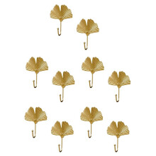 10X Coat Hooks Gold Hanging Holder for Key, Decorative Leaves Metal Hooks Wall Mounted Hooks Hanger