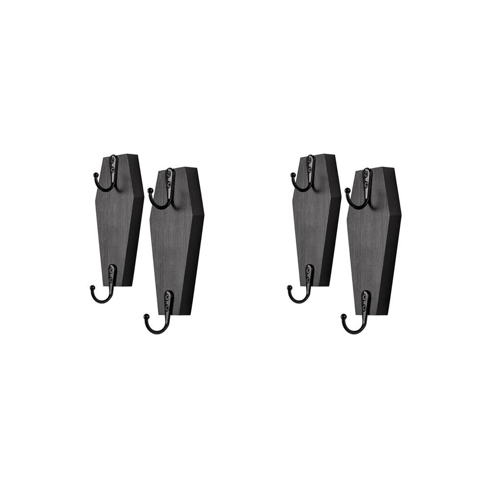 Semoic 4X Halloween Coffin Wall Hanging, Coffin Wall Hook For Keys For Wall - Rustic Black Wooden Hanger A