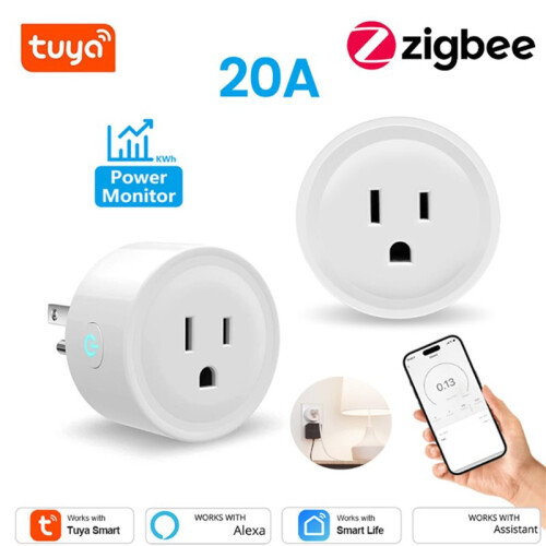 3X TUYA 20A  Plug Zigbee Socket with Power Monitor Timing Function Voice Control Works US Plug 2