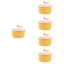 5Pcs Round Yellow Cotton Rope Basket with Lid for Bathroom Storage