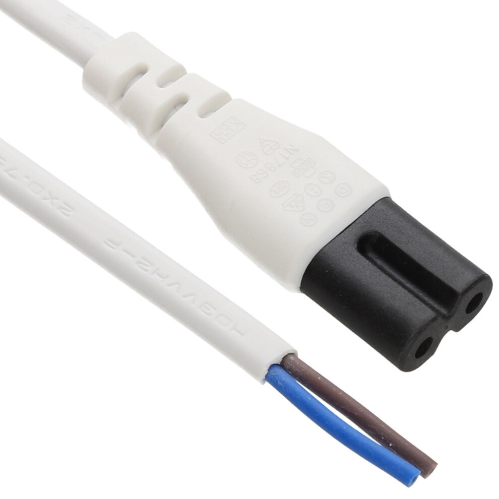 Kenable Power Cord C7 Figure 8 Fig Of 8 Lead To Bare End 2 Core Cable 5M White