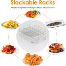 2X 2-Layers Air Fryer Rack Stackable Grid Rack Stainless Steel for 4.2-5.8QT Air Fryer Kitchen Oven Steamer Cooker