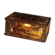 DIY Book Nook Kit, Church 3D Wooden Puzzle Bookend for Bookshelf Decor, with Light Model Kits for Adults