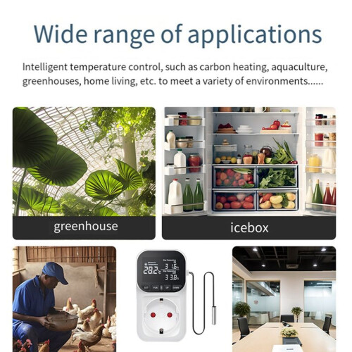 Digital Temperature Controller,Reptile Thermostat Timer  Plug with Sensor for Home, Greenhouse Aquaculture EU Plug 2